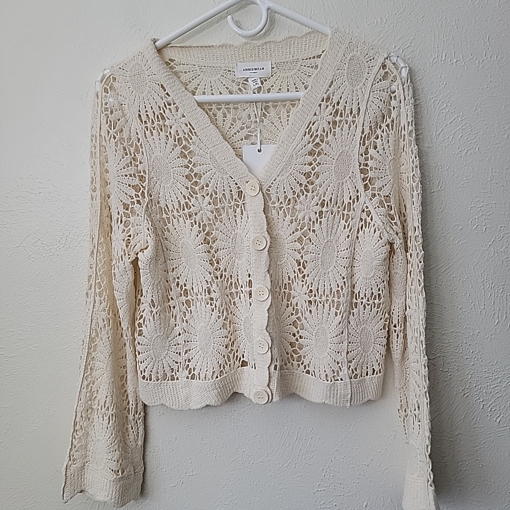 Cream Crochet Knit Sweater